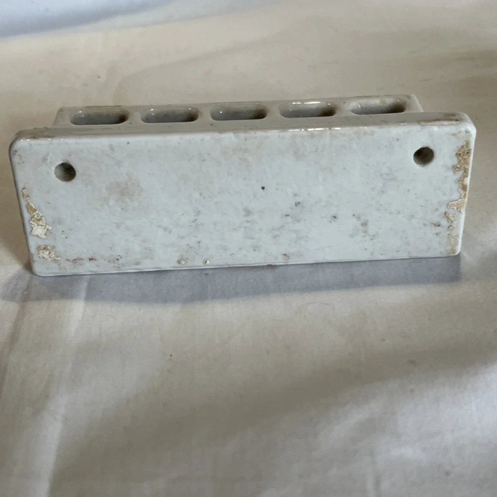 Antique Wall Mount White Porcelain Toothbrush Holder, 5 Slots